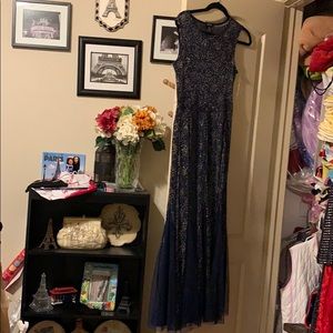 Navy blue dress with gold